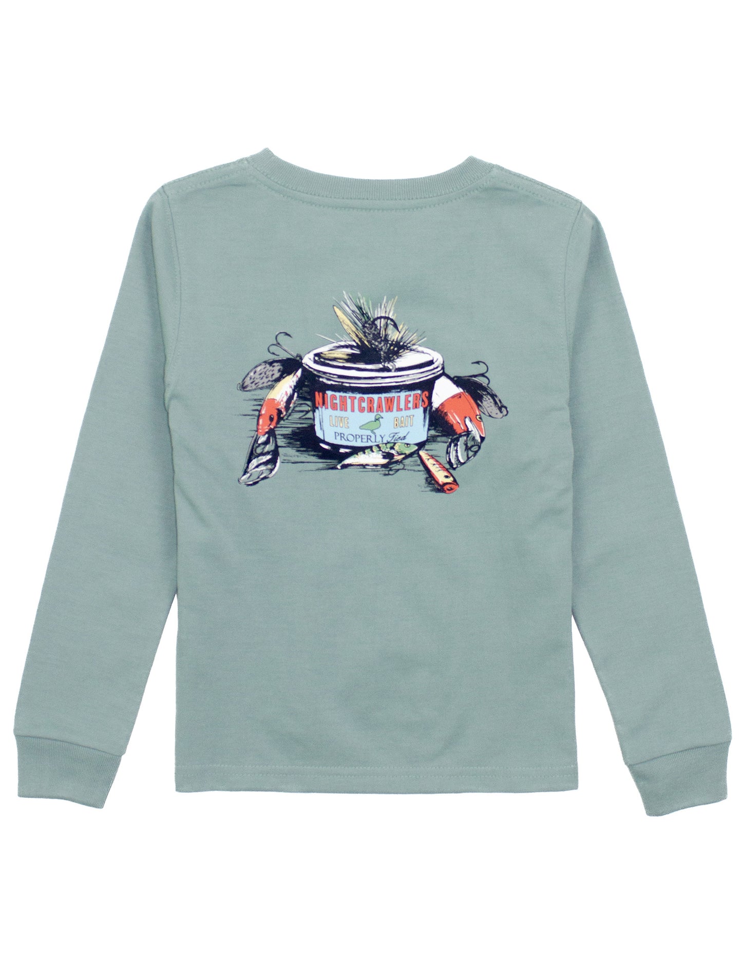 Properly Tied Boys Graphic Tee Shirt - Long Sleeves - Fishing Bait & Tackle on Fog by Properly Tied