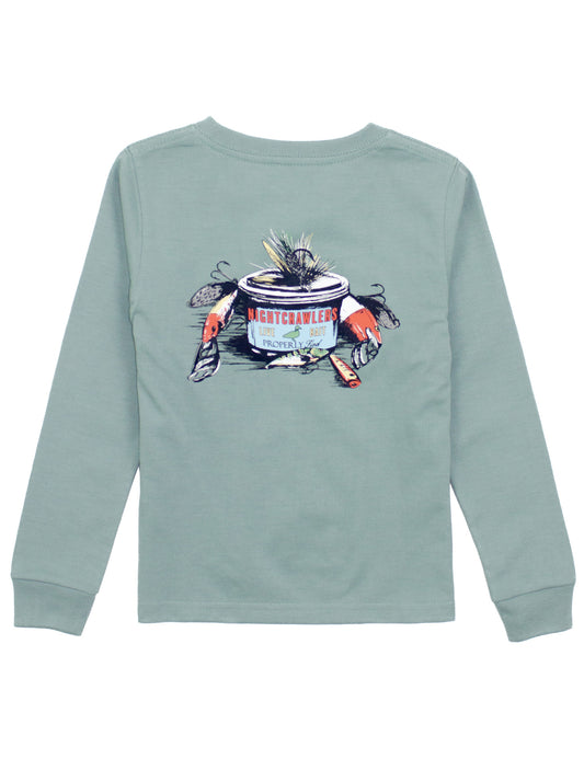Properly Tied Boys Graphic Tee Shirt - Long Sleeves - Fishing Bait & Tackle on Fog by Properly Tied