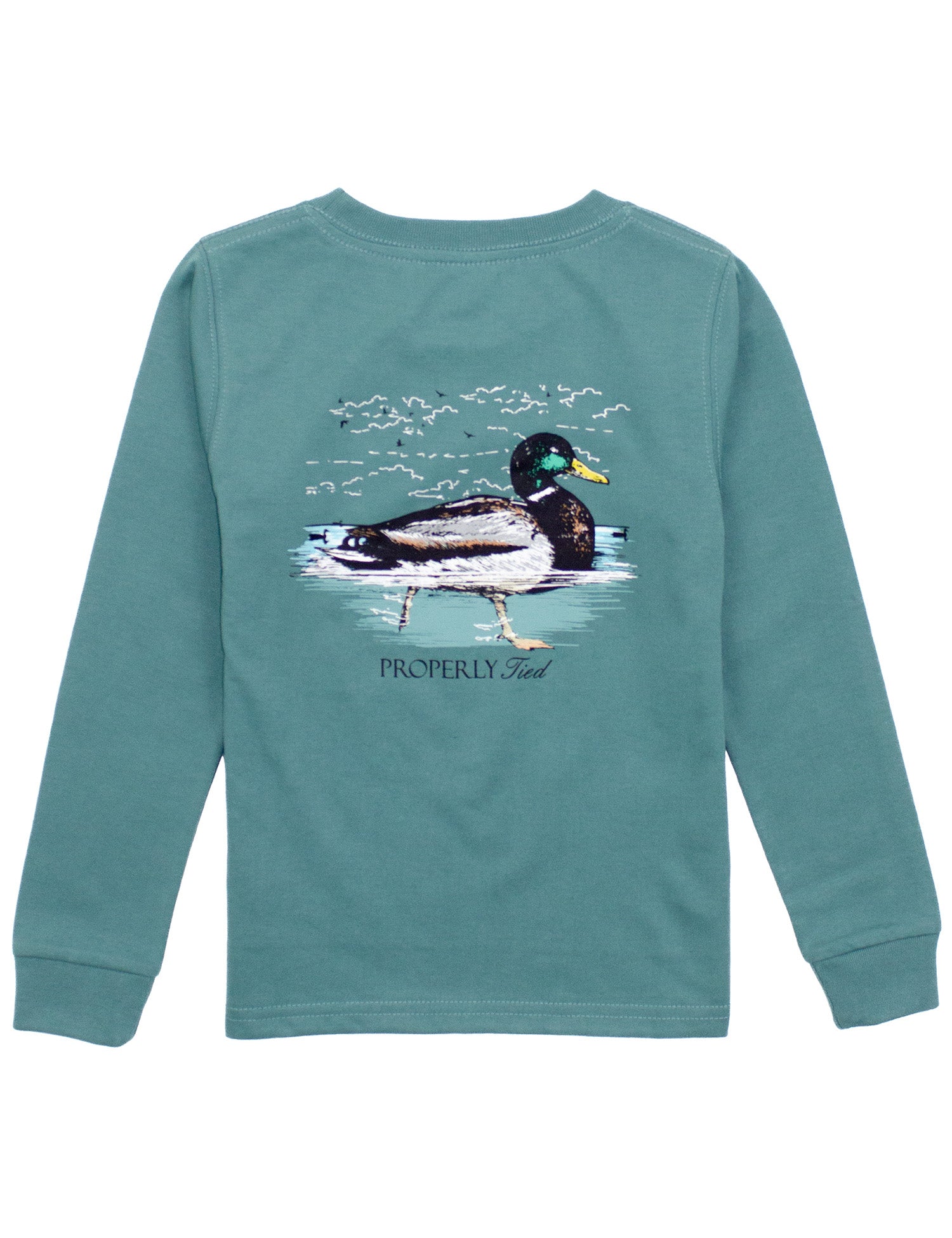 Properly Tied Boys Graphic T-Shirt - Long Sleeves - Swimming Mallard Duck on Marine Green