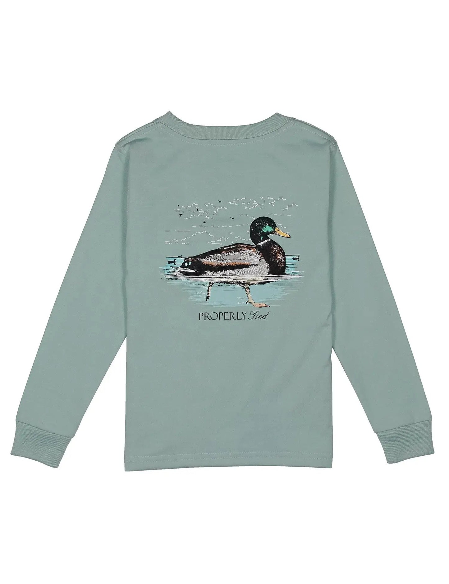 Properly Tied Boys Long Sleeved Shirt - Swimming Mallard Duck on Marine Mist by Properly Tied