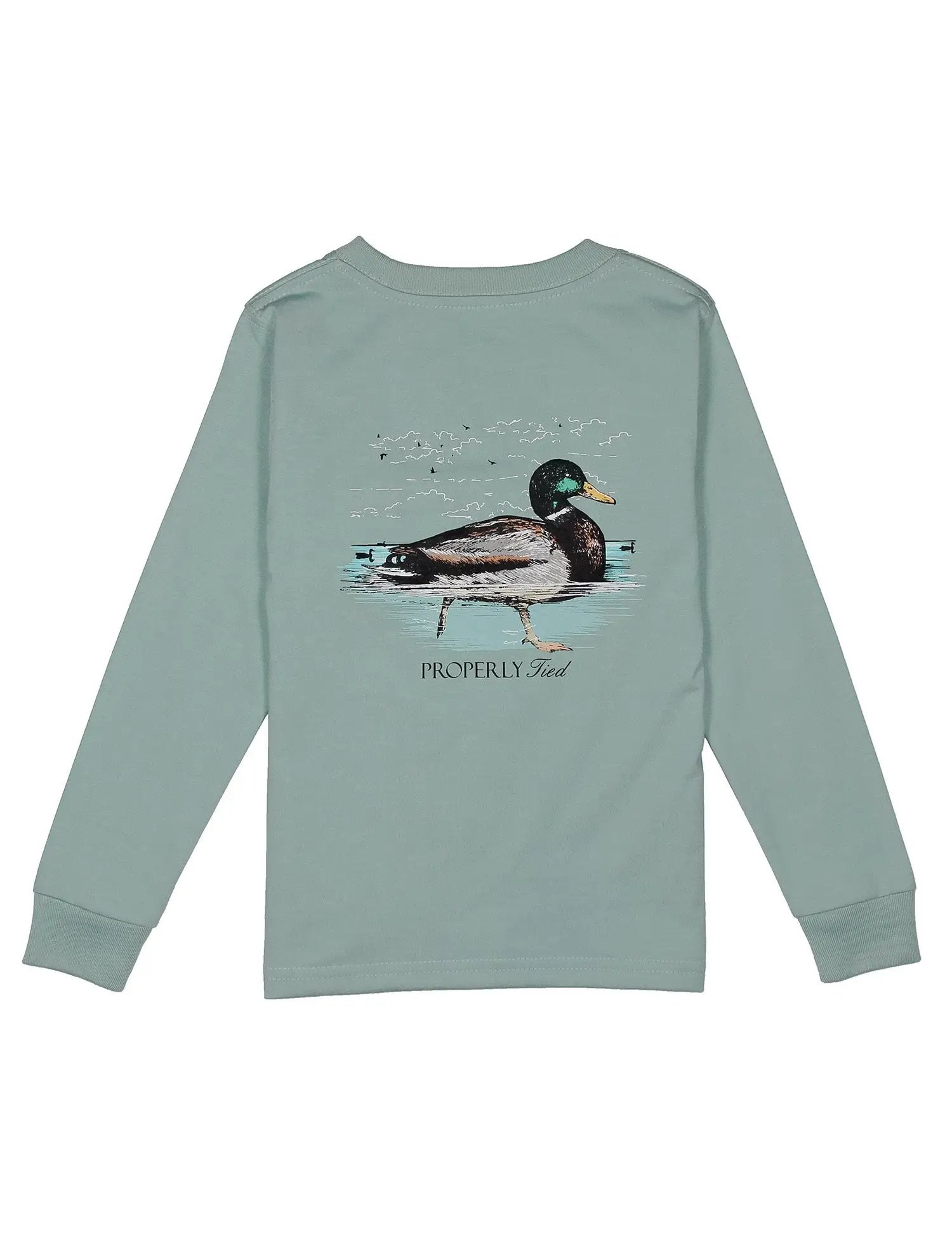 Properly Tied Boys Long Sleeved Shirt - Swimming Mallard Duck on Marine Mist