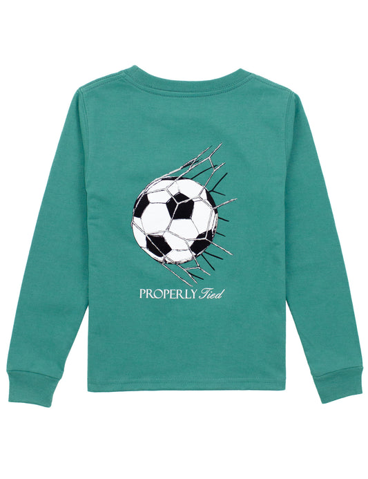 Properly Tied Boys Long Sleeved Shirt - Soccer Ball on Teal by Properly Tied