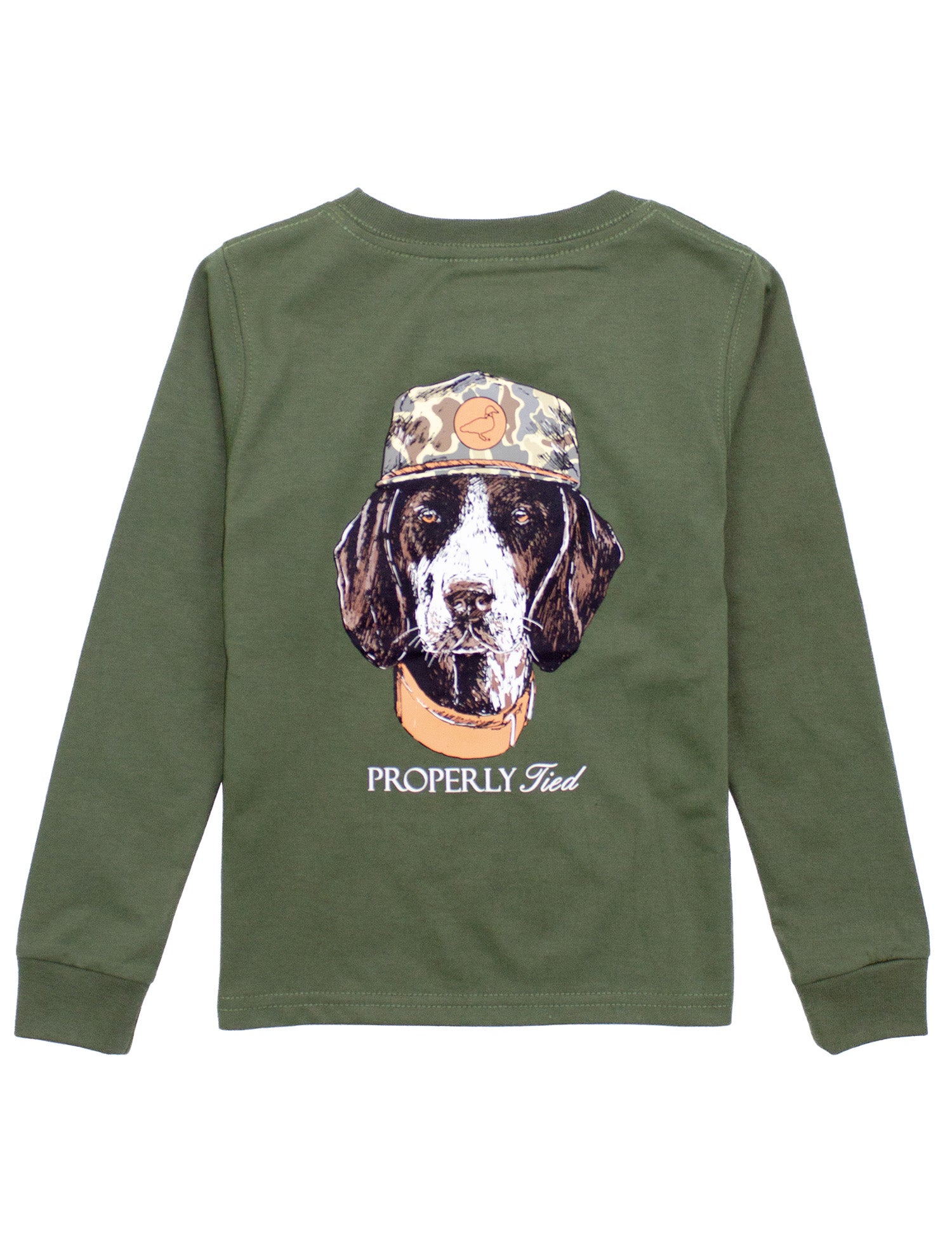 Properly Tied Boys Long Sleeved Shirt - Man's Best Friend Dog on Olive Green