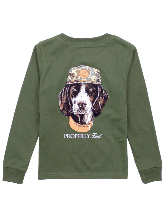 Properly Tied Boys Long Sleeved Shirt - Man's Best Friend Dog on Olive Green by Properly Tied