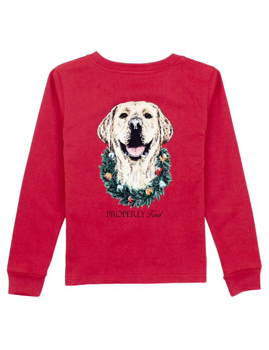 Properly Tied Boys Graphic Tee Shirt - Deck the Paws Dog on Cabernet by Properly Tied