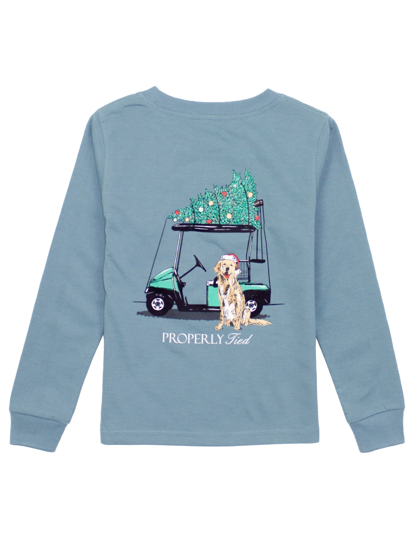 Properly Tied Boys Graphic Tee Shirt - Santa's Golf Cart Caddy Dog on Steel Blue by Properly Tied
