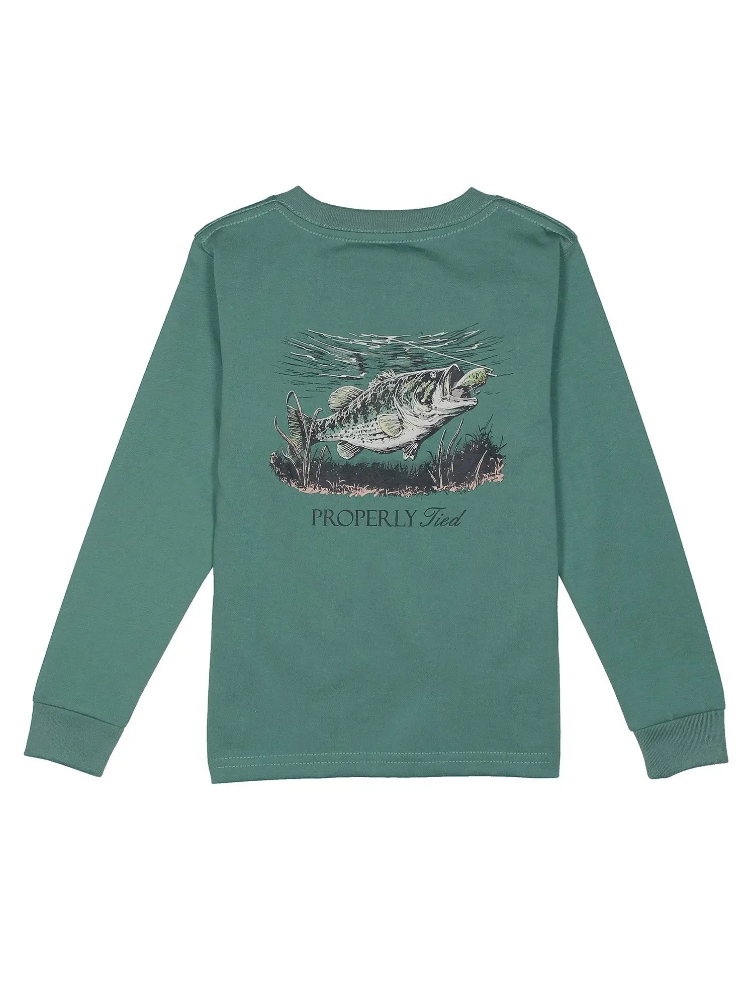 Properly Tied Boys Long Sleeved Shirt - Set the Fish Hook on Marine Green