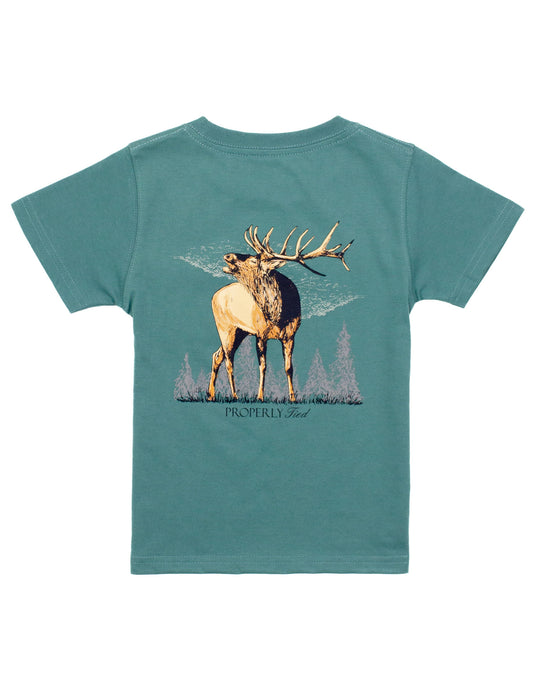 Properly Tied Boys Tee Shirt - Elk on Marine Green by Properly Tied