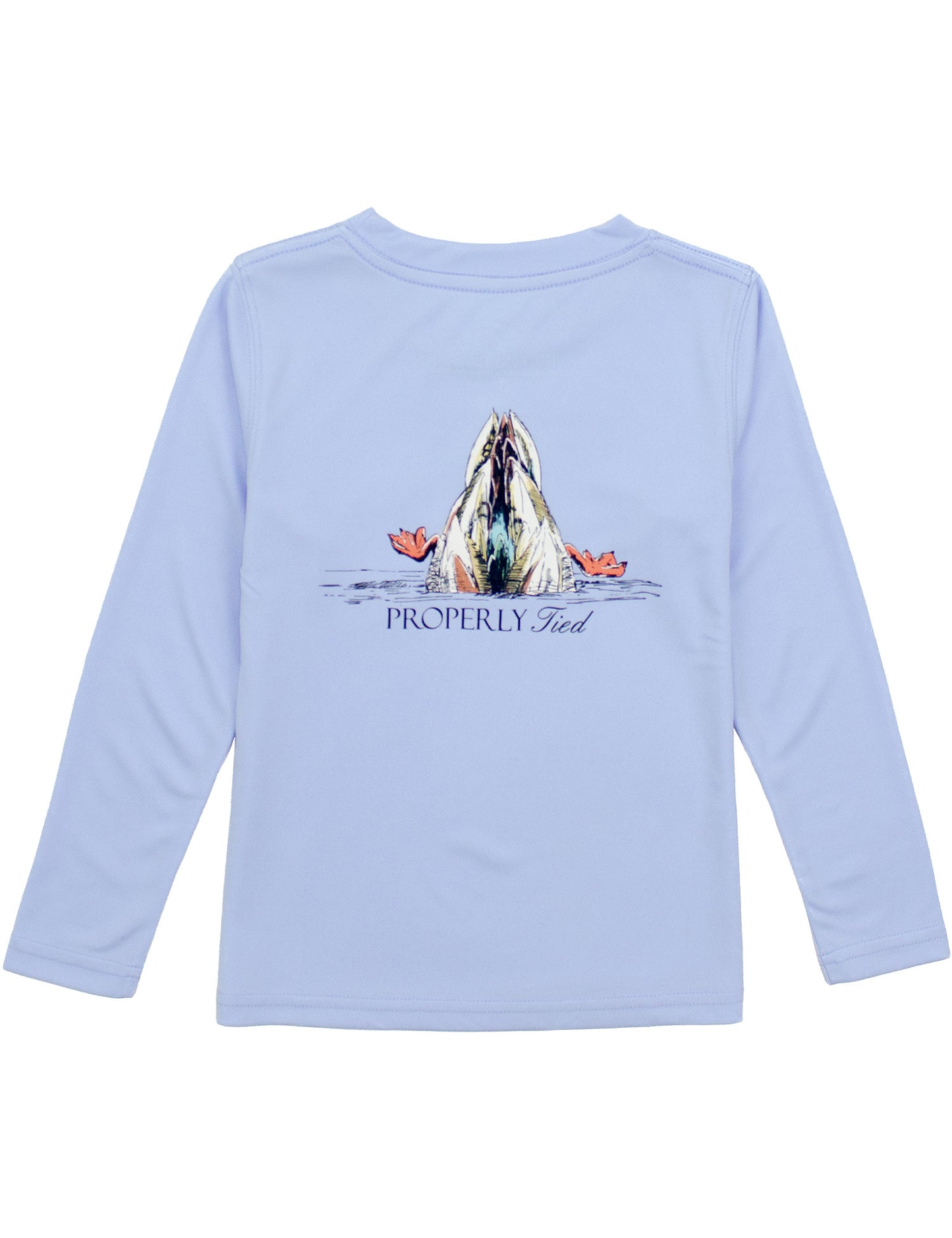 Properly Tied Boys Performance Tee Shirt - Diving Mallard Duck on Light Blue by Properly Tied