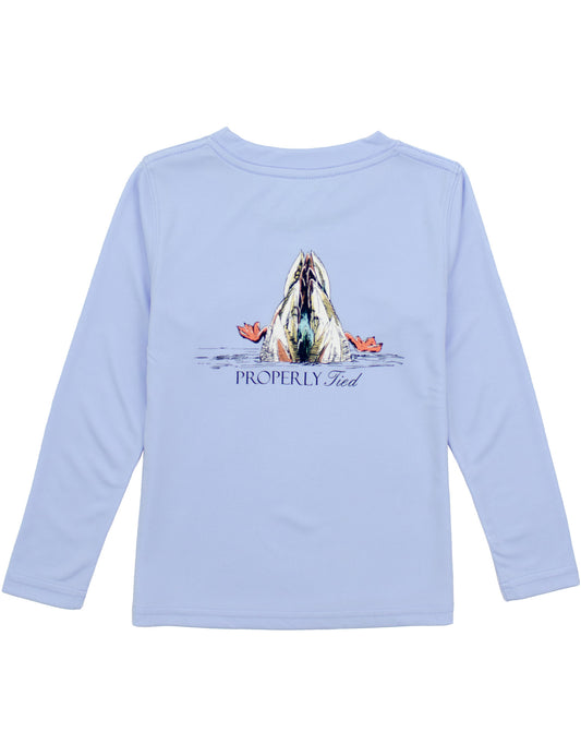 Properly Tied Boys Performance Tee Shirt - Diving Mallard Duck on Light Blue by Properly Tied