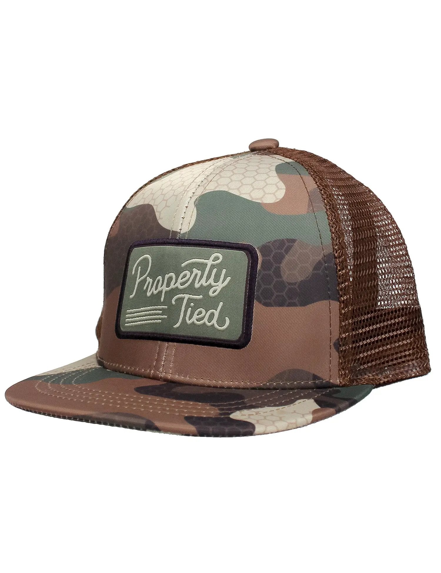 Properly Tied Boys Youth Trucker Hat - Brown Delta Woodland Camo