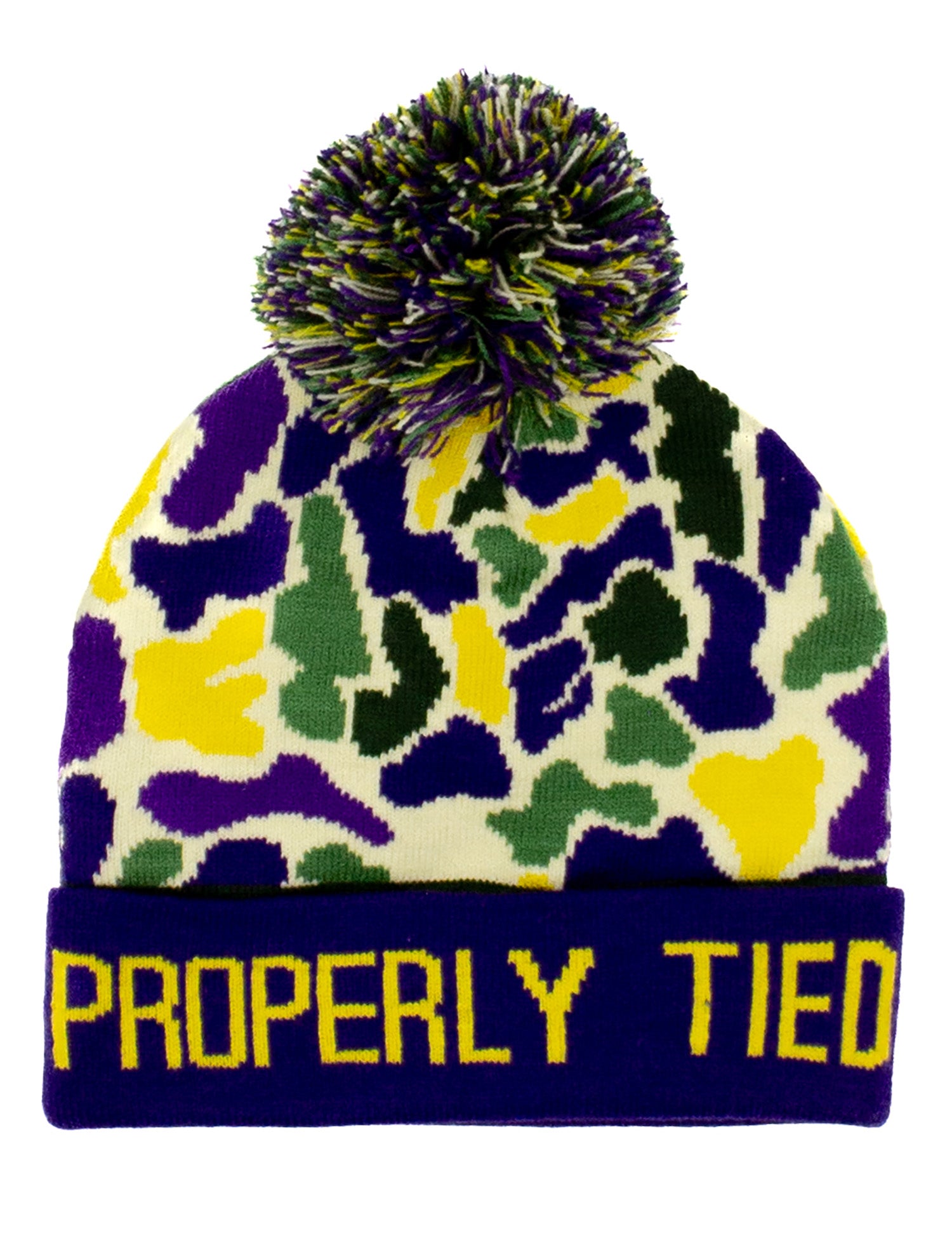 Properly Tied Boys Breck Hat - Mardi Gras Camo Beanie with Pom Pom