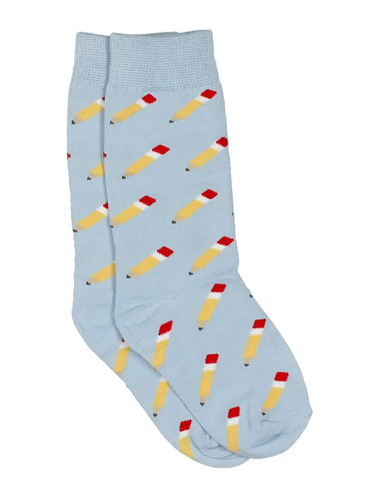 Properly Tied Boys Lucky Duck Socks - School Pencils on Light Blue by Properly Tied