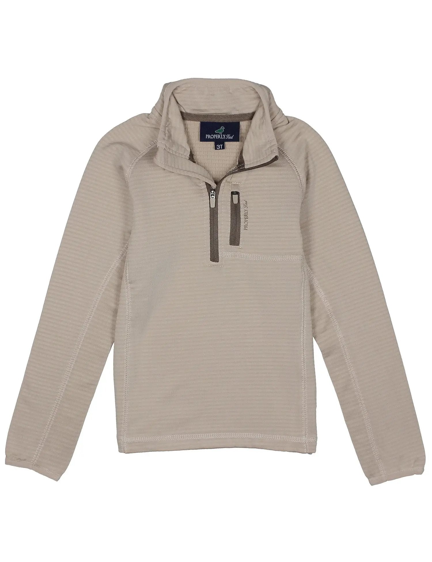 Properly Tied Boys Fairhope Pullover 1/4 Zip Shirt - Tan Khaki