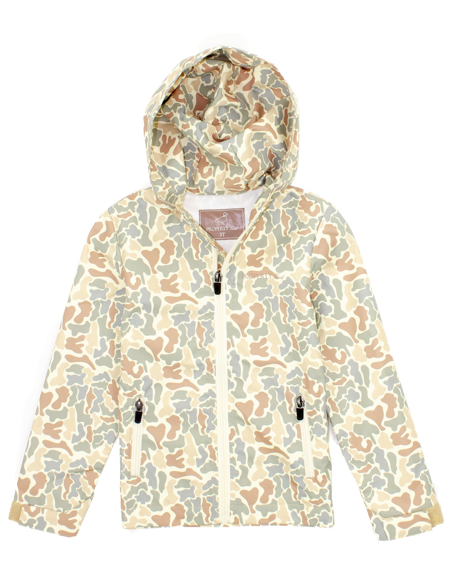 Properly Tied Boys Canopy Rain Jacket with Hood - Field Camo