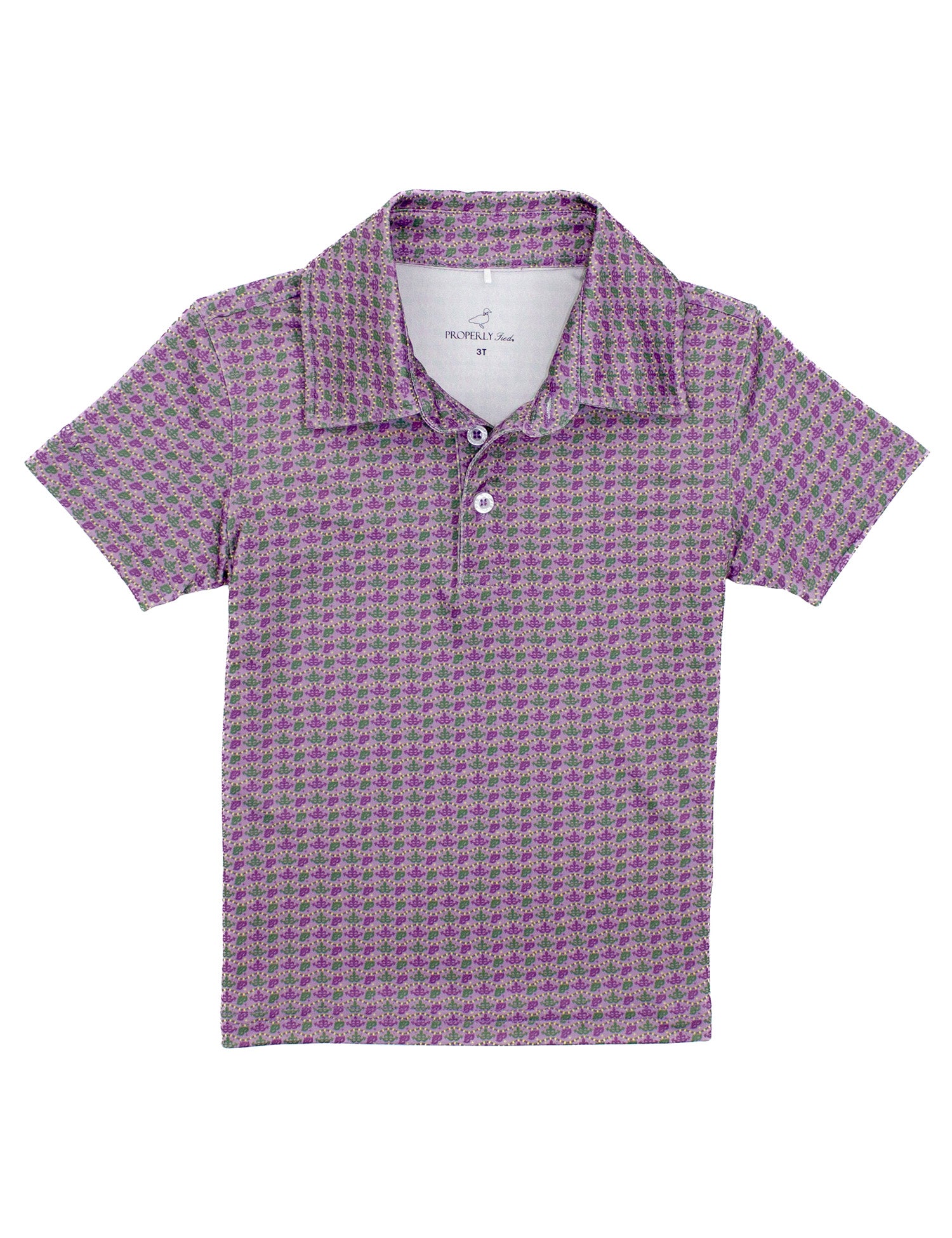 Properly Tied Boys Inlet Polo Shirt - Purple Mardi Gras Masquerade