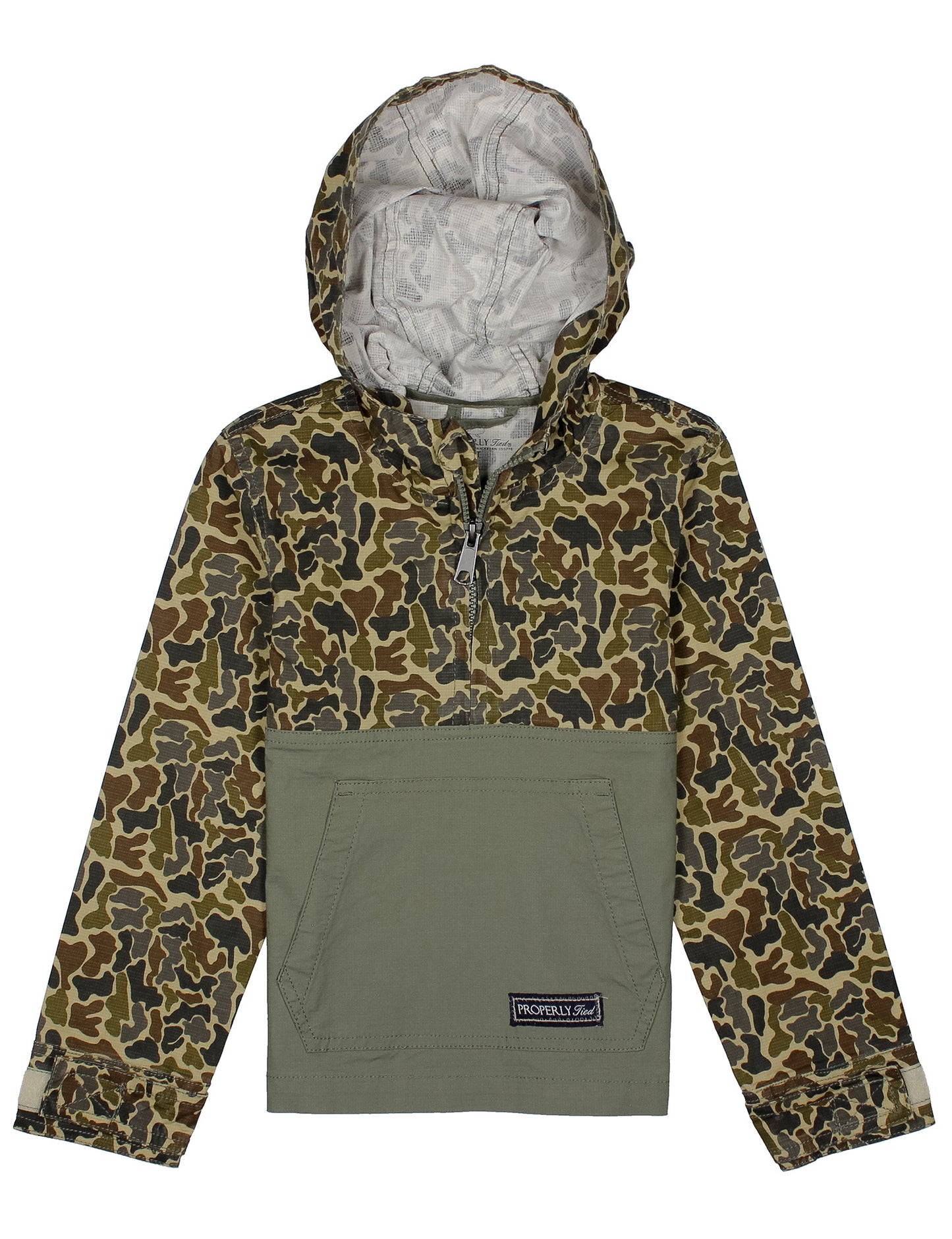 Properly Tied Boys Ridge Anorak Hooded Jacket - Tan Vintage Camo