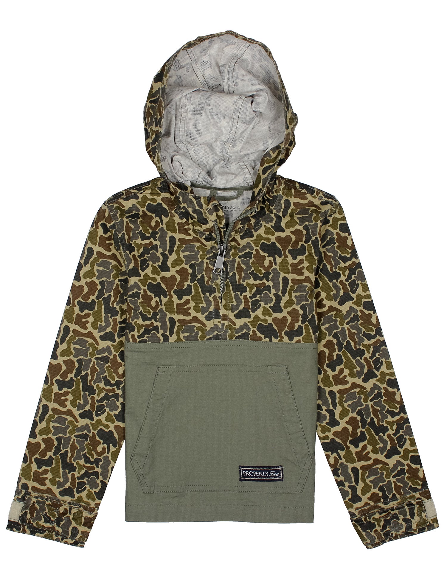 Properly Tied Boys Ridge Anorak Hooded Jacket - Tan Vintage Camo