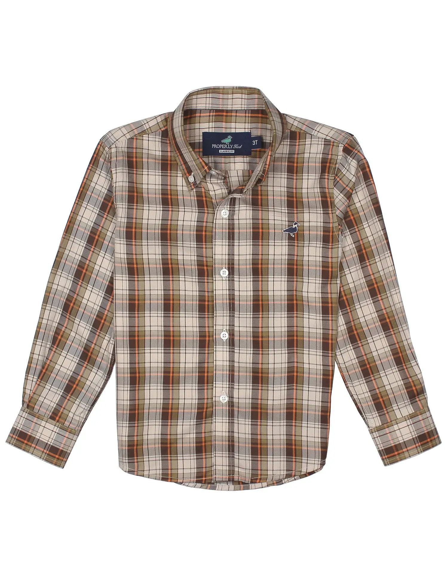 Properly Tied Boys Seasonal Sportshirt - Brown Fall Campfire Plaid