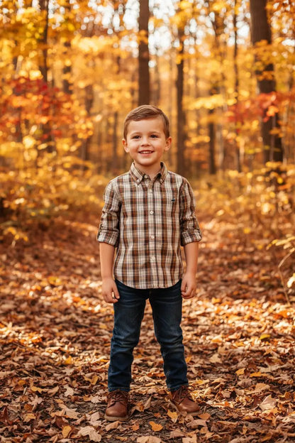 Properly Tied Boys Seasonal Sportshirt - Brown Fall Campfire Plaid by Properly Tied