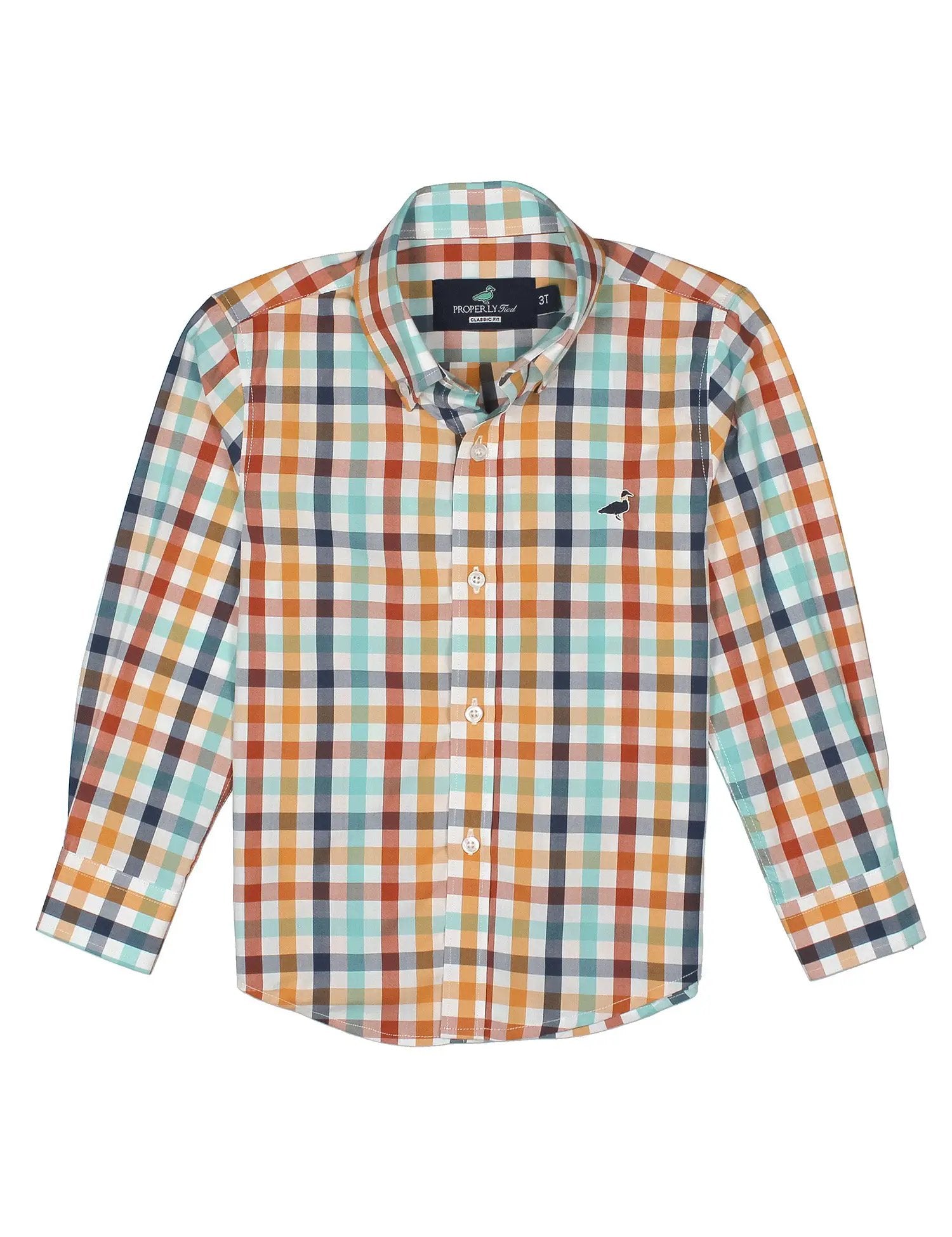 Properly Tied Boys Seasonal Sportshirt - Orange Fall Craftsman Plaid