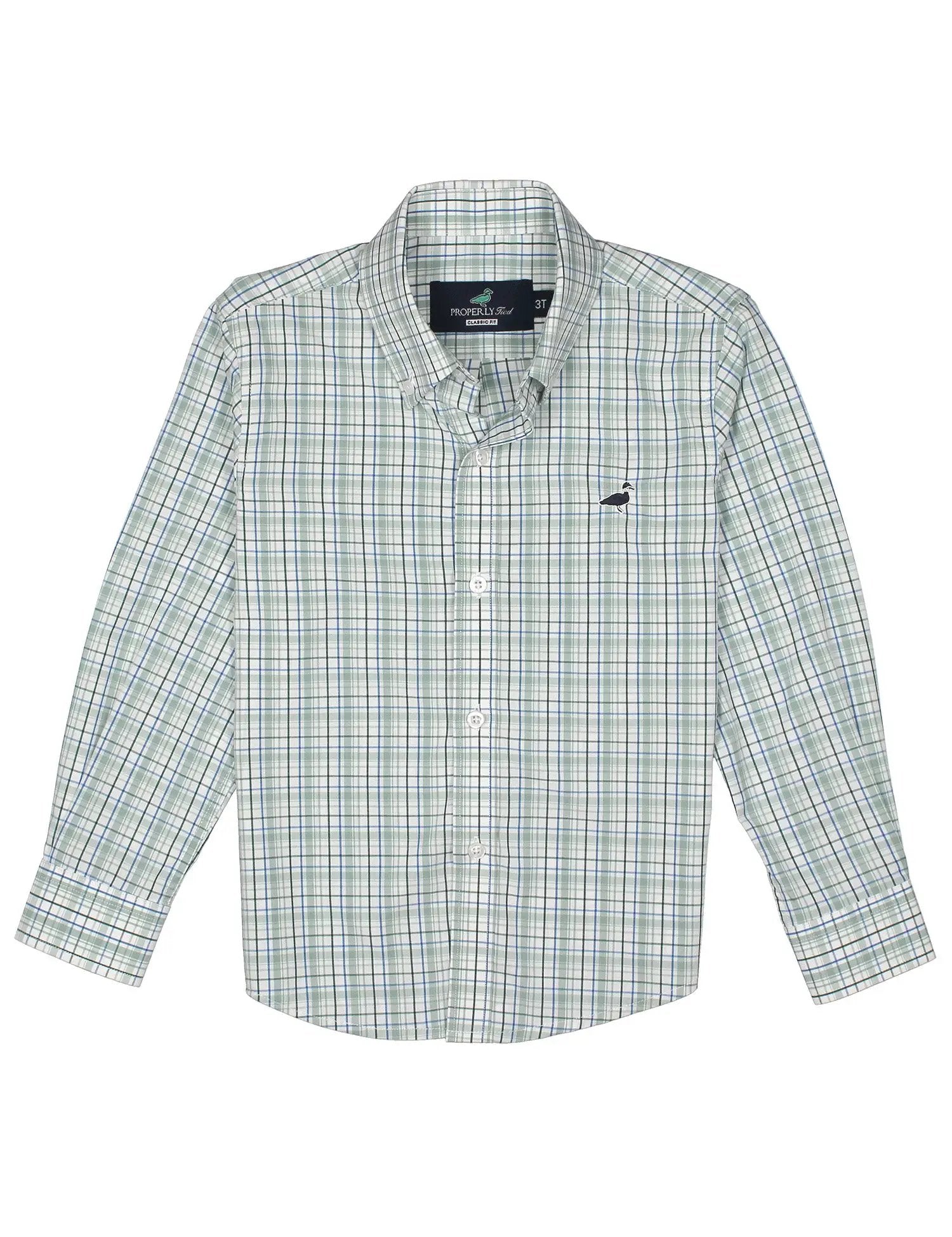 Properly Tied Boys Seasonal Sportshirt - Sage Green Stream Plaid