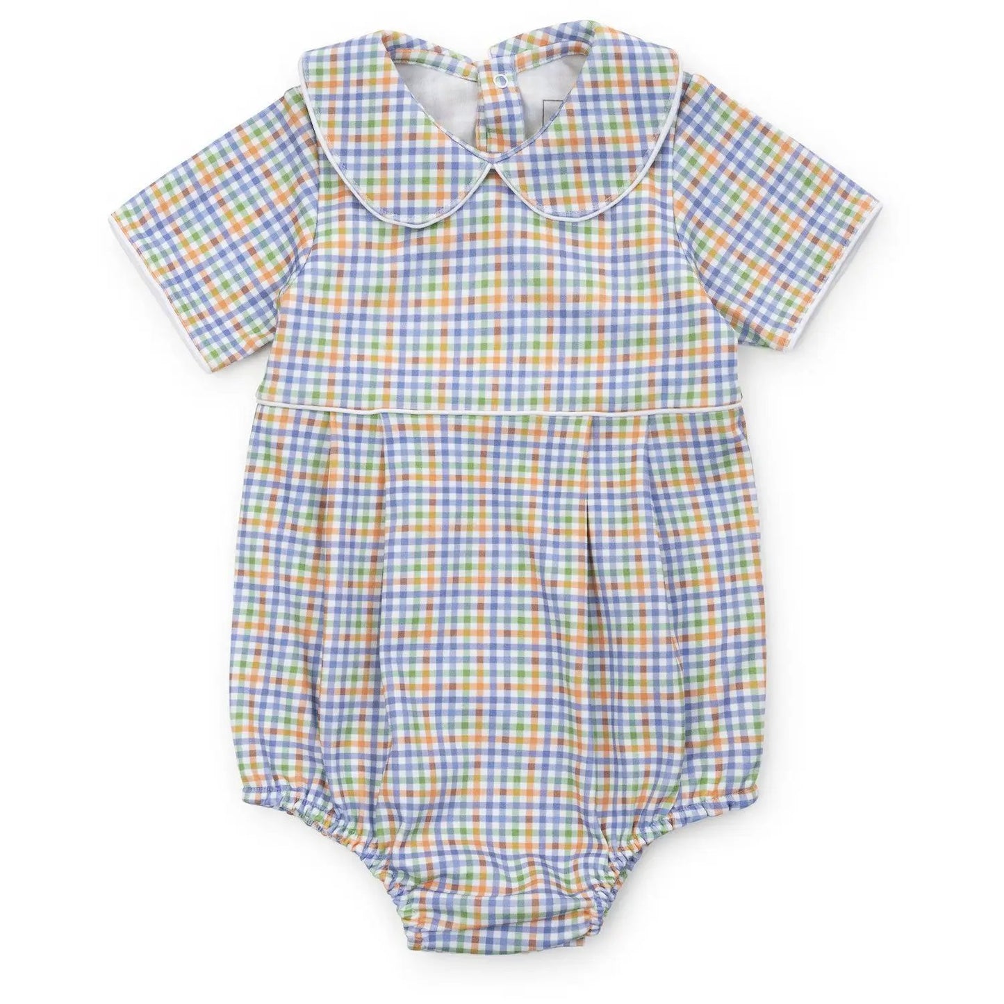 Lila & Hayes Baby Boys Palmer Bubble - Blue & Orange Harvest Gingham