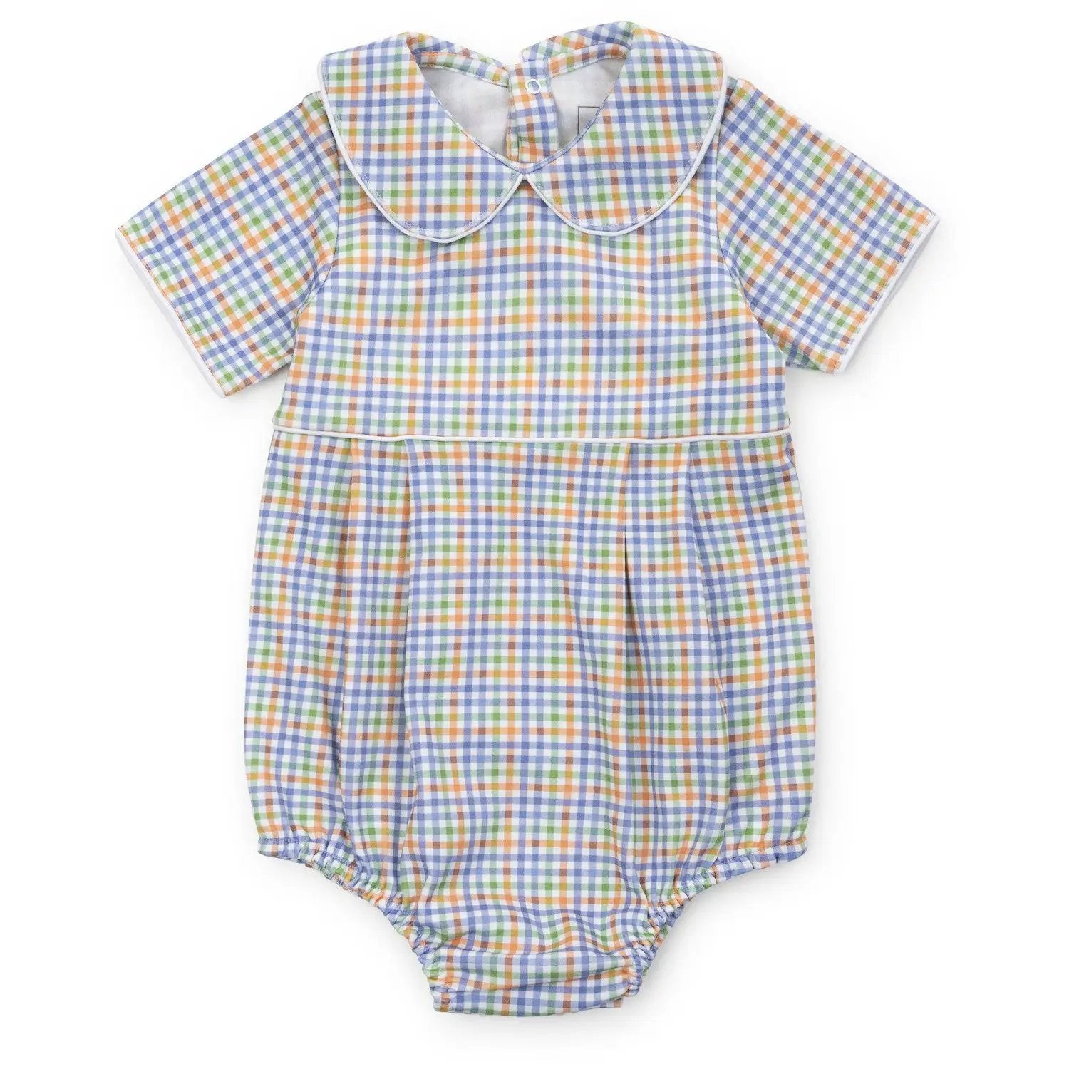 Lila & Hayes Baby Boys Palmer Bubble - Blue & Orange Harvest Gingham