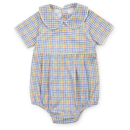 Lila & Hayes Baby Boys Palmer Bubble - Blue & Orange Harvest Gingham