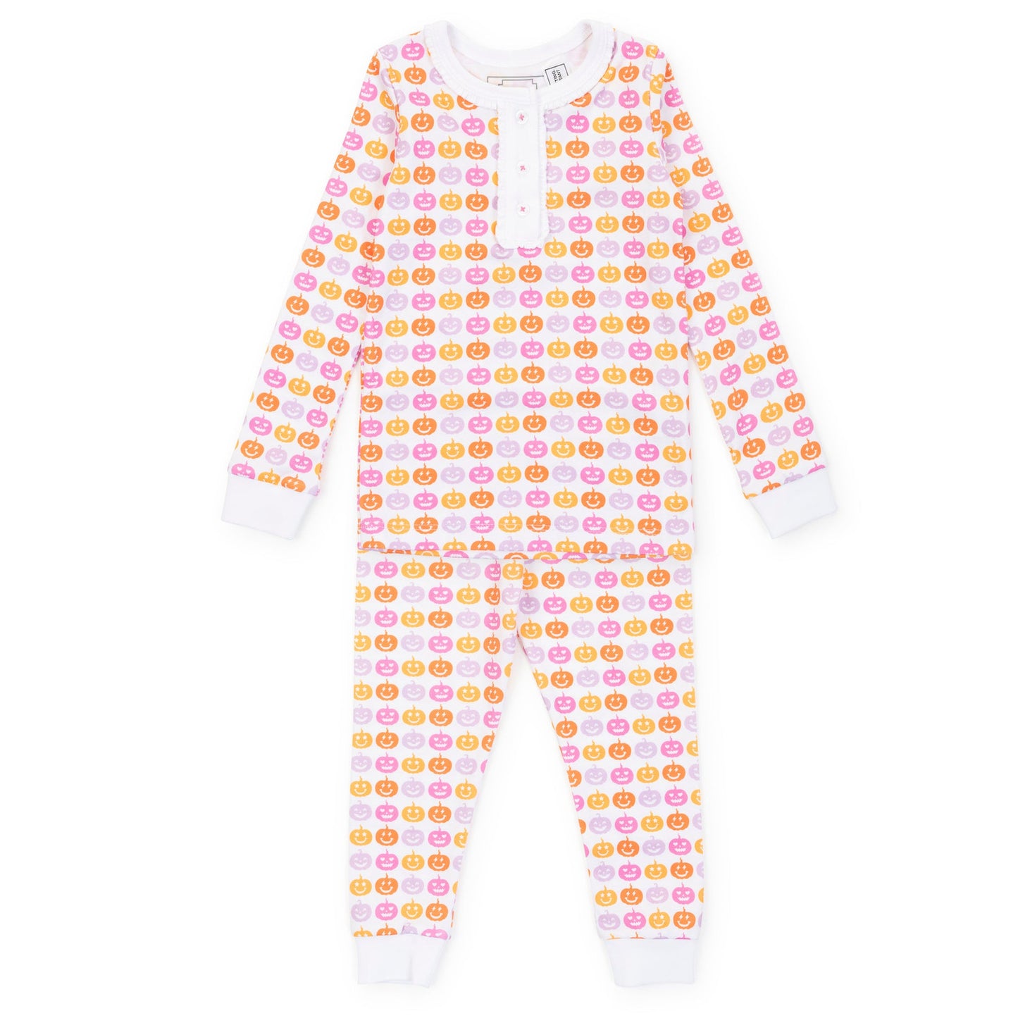 Lila & Hayes Girls Alden Pajamas Set - Pink & Orange Preppy Pumpkins
