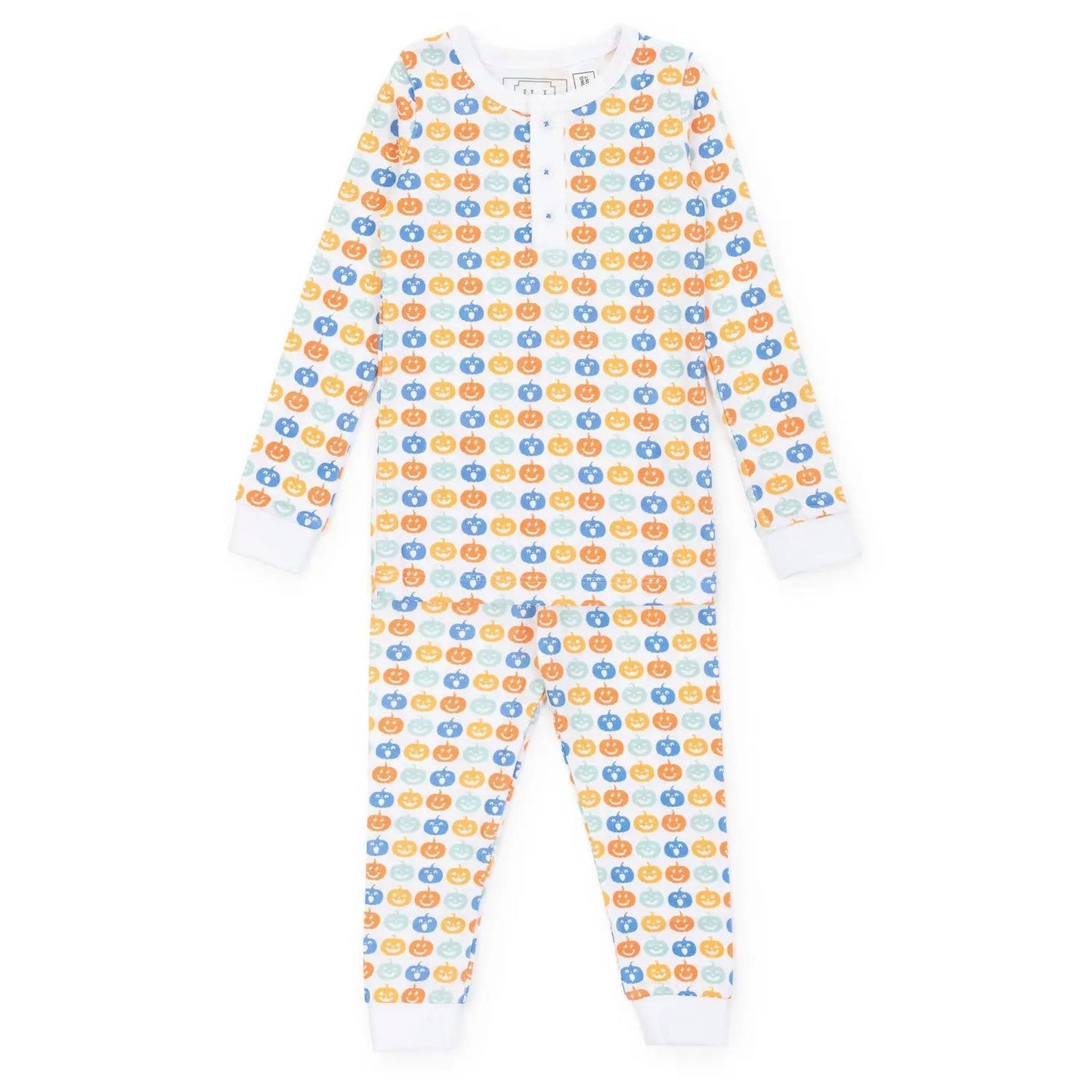 Lila & Hayes Boys Jack Pajamas Set - Blue & Orange Preppy Pumpkins