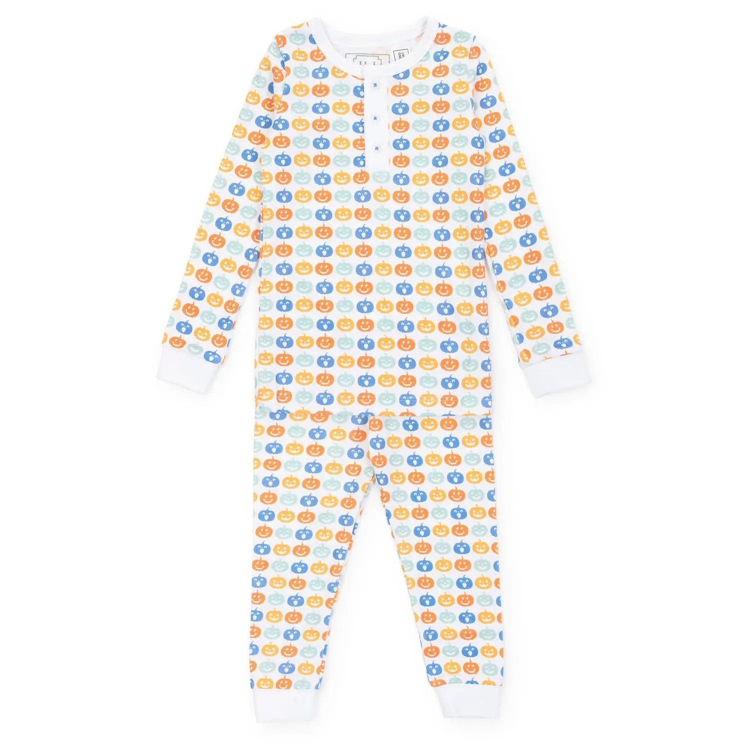 Lila & Hayes Boys Jack Pajamas Set - Blue & Orange Preppy Pumpkins