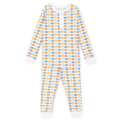 Lila & Hayes Boys Jack Pajamas Set - Blue & Orange Preppy Pumpkins
