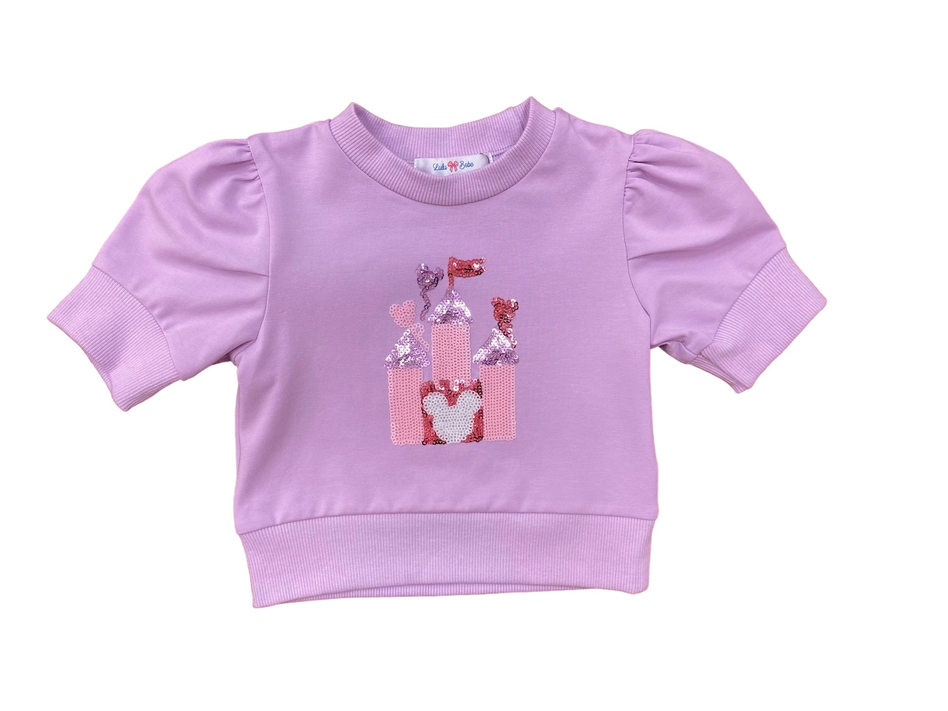 LuLu BeBe Girls Puff Sleeve Sweatshirt Top - Sequins Mouse Ears Castle