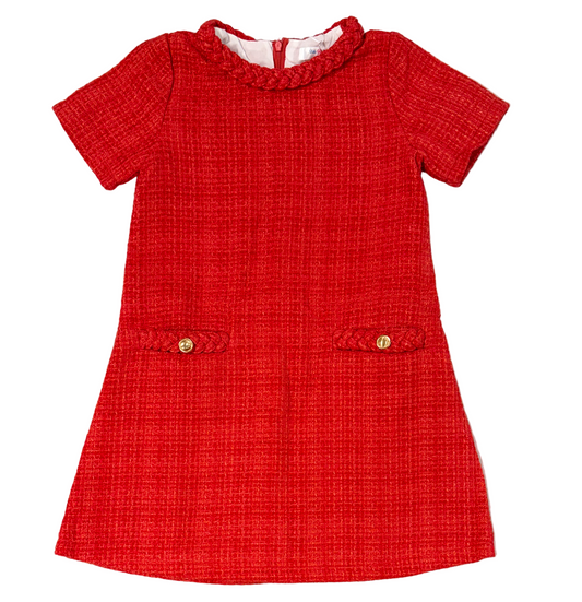 LuLu BeBe Girls Audrey Braided Tweed Dress - Cap Sleeves - Red by LuLu BeBe