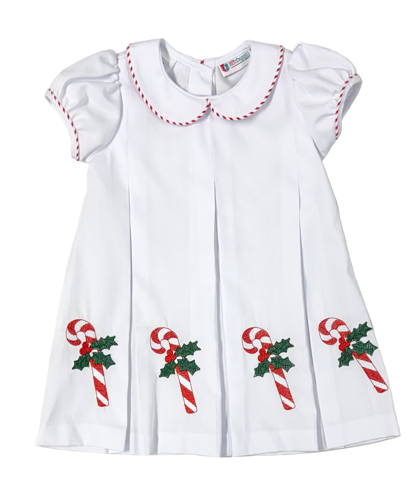 LuLu BeBe Girls Dana Dress - Christmas Candy Canes on White by LuLu BeBe