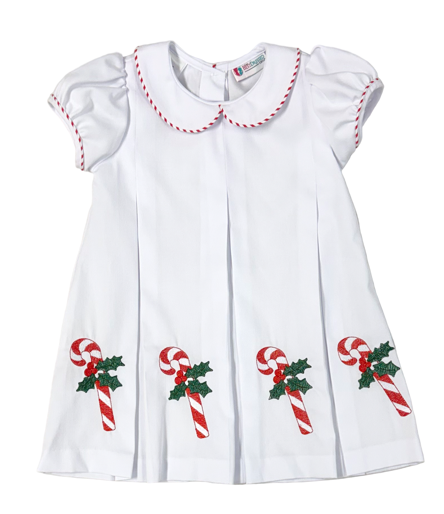 LuLu BeBe Girls Dana Dress - Christmas Candy Canes on White