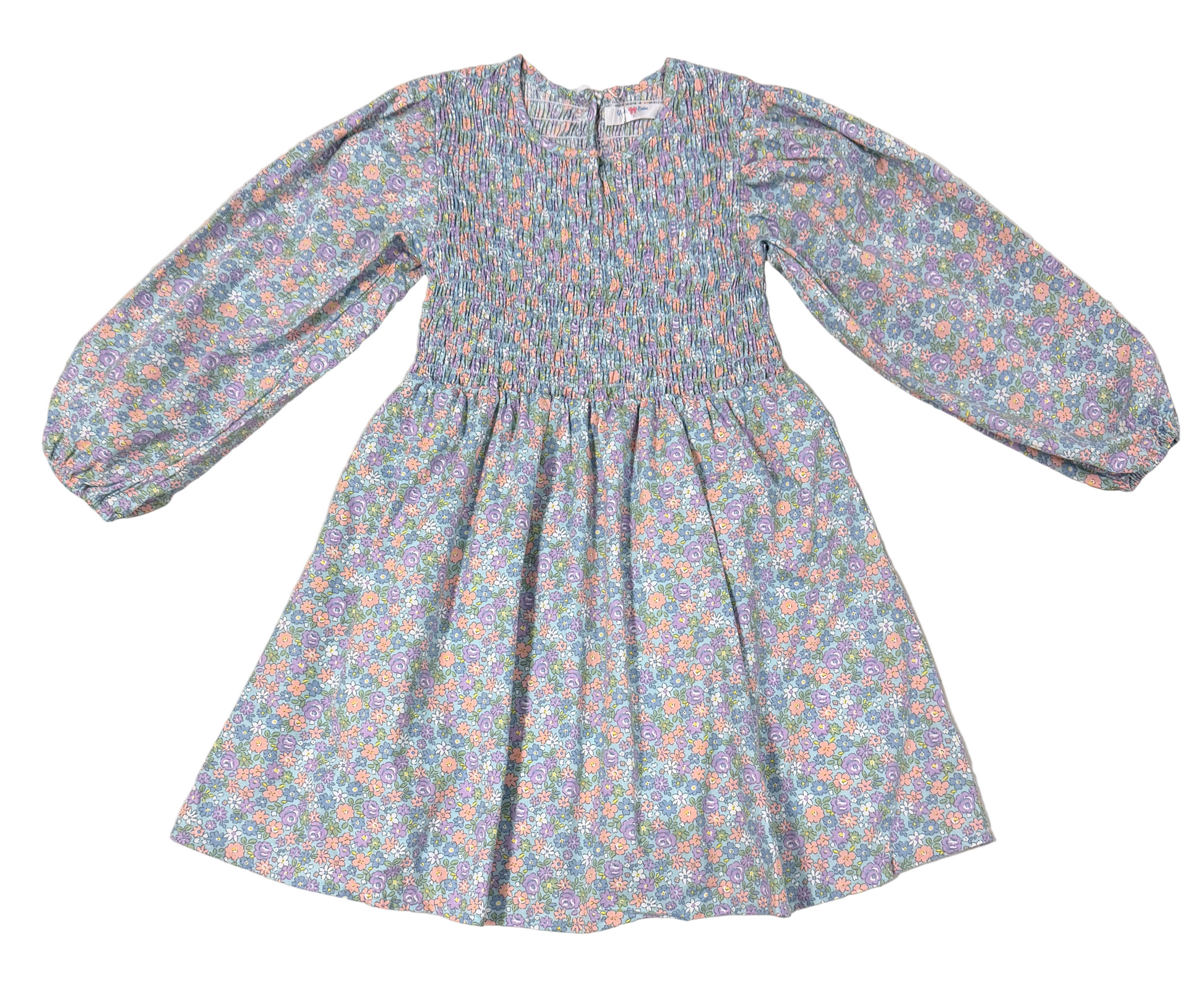LuLu BeBe Girls Emily Smocked Bodice Dress - Blue Floral