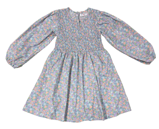 LuLu BeBe Girls Emily Smocked Bodice Dress - Blue Floral by LuLu BeBe