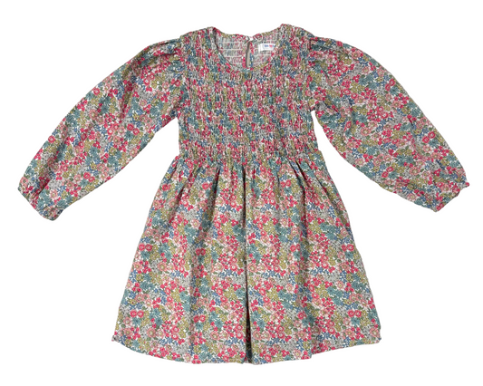 LuLu BeBe Girls Emily Smocked Bodice Dress - Pink Floral by LuLu BeBe