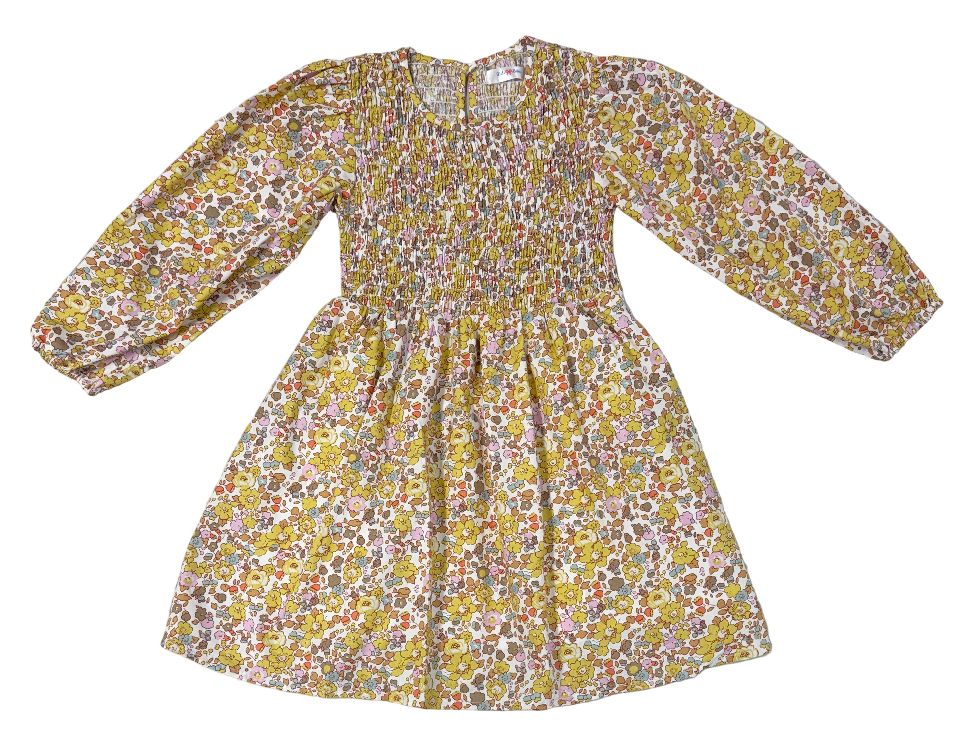 LuLu BeBe Girls Emily Smocked Bodice Dress - Yellow Floral