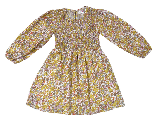 LuLu BeBe Girls Emily Smocked Bodice Dress - Yellow Floral by LuLu BeBe