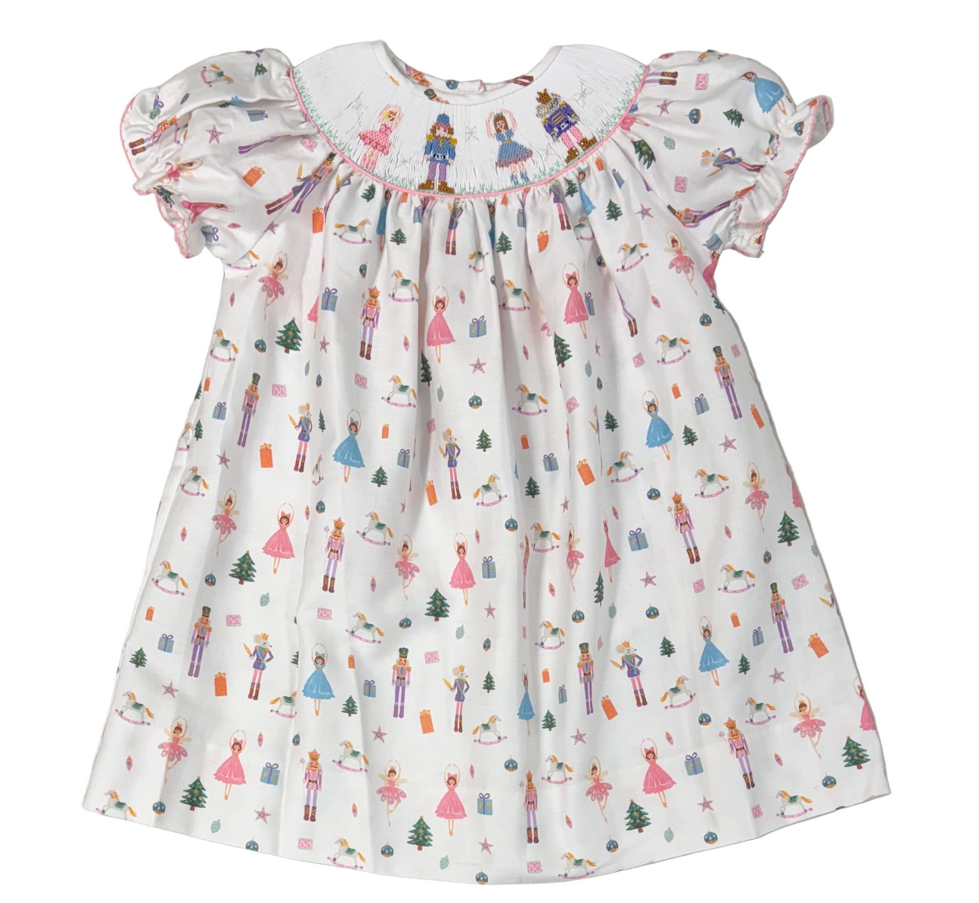 LuLu BeBe Girls Christmas Nutcracker Print Smocked Bishop Dress 6