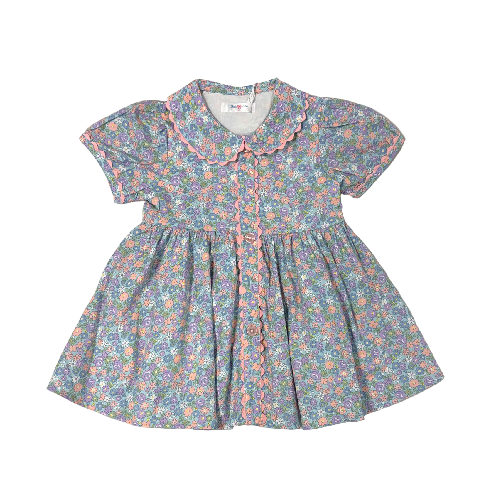 LuLu BeBe Girls Maggie Button Front Dress - Blue Floral
