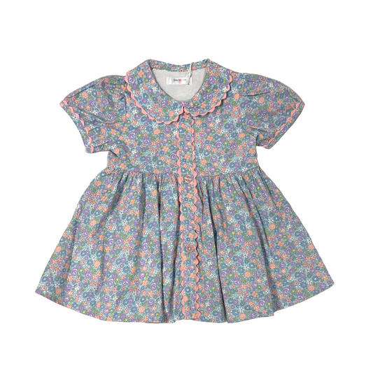 LuLu BeBe Girls Maggie Button Front Dress - Blue Floral by LuLu BeBe