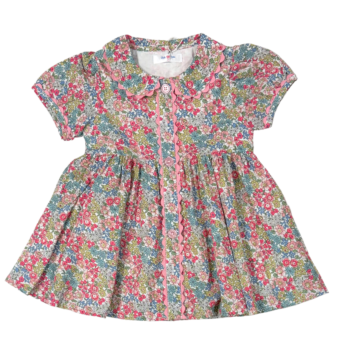LuLu BeBe Girls Maggie Button Front Dress - Pink Floral by LuLu BeBe