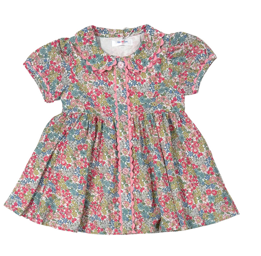 LuLu BeBe Girls Maggie Button Front Dress - Pink Floral by LuLu BeBe
