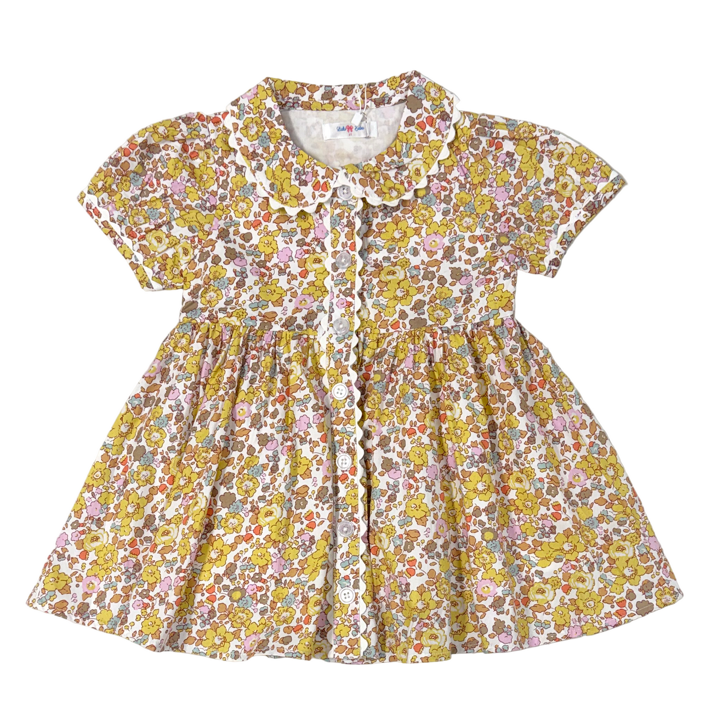 LuLu BeBe Girls Maggie Button Front Dress - Yellow Floral by LuLu BeBe