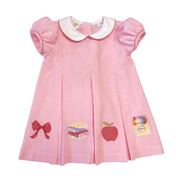 LuLu BeBe Girls Pink Dana Dress - Back to School Embroidery by LuLu BeBe