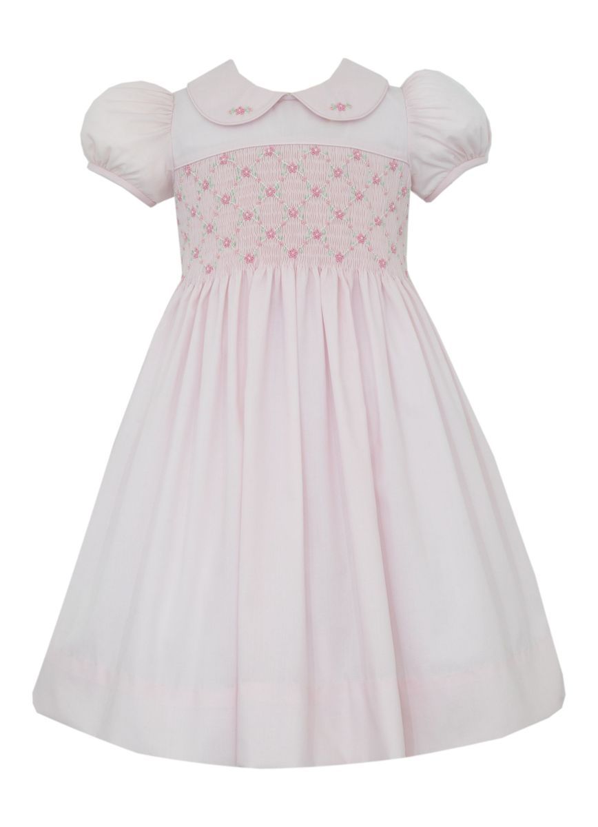 Anavini Couture Girls Pink Batiste Dress - Fully Smocked Bodice